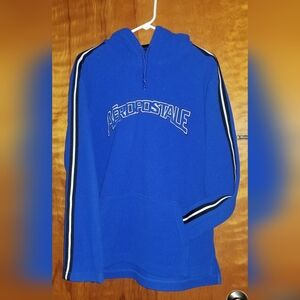 Men's Vintage Aeropostale Long-Sleeve Pullover Blue Fleece Hoodie Small